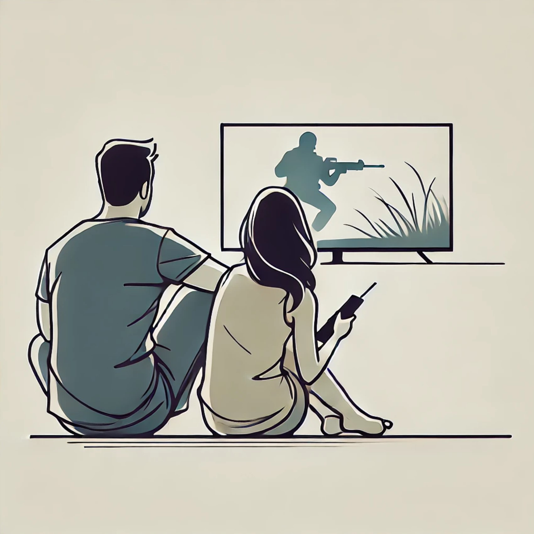 رجل وزوجته يتابعان فيلم أكشن